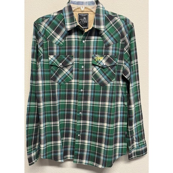PRPS Jefferson Plaid Snap Button-Up Shirt Green Multi Men’s Size S NEW - Picture 2 of 10